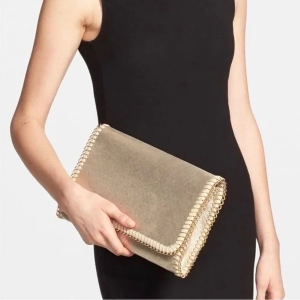 Phase 3 Metallic Gold Fold-Over Clutch with Chain Trim
